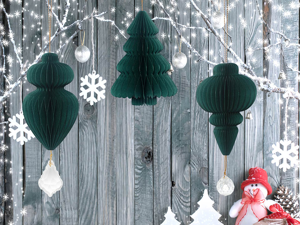 Dark Green Christmas Paper Honeycomb Ornaments-01.jpg